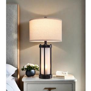 Modern Table Lamps for Living Room, Industrial Beside Lamps with 2 USB Ports, Rustic Nightstand Lamp with White Frosted Glass Night Light for Bedroom End Table Entryway, 2 Bulb Included