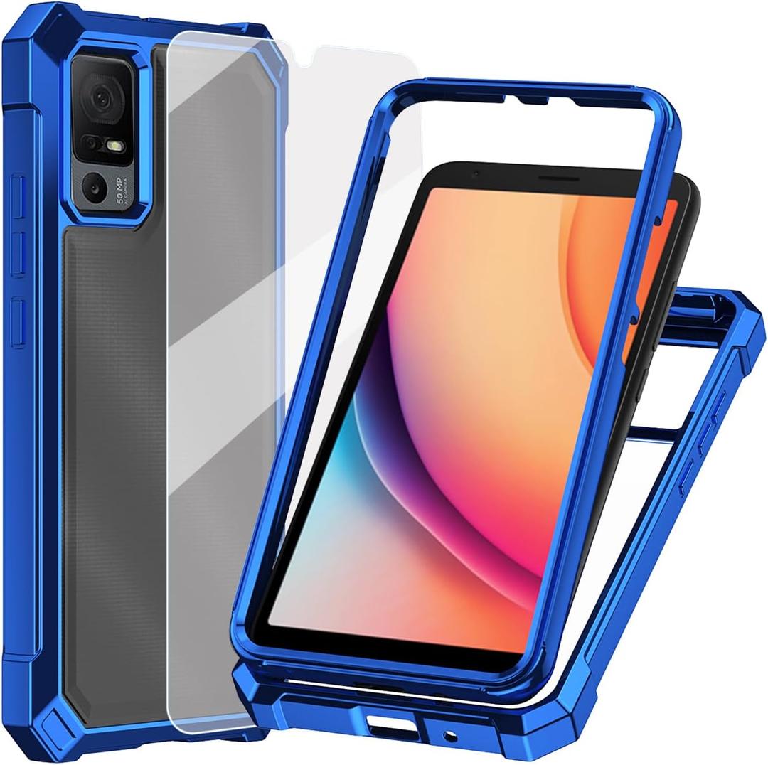 Ailiber for TCL 40T Cell Phone Case, TCL 40 XL T608M Case with Screen Protector, Dual Layer Shockproof Bumper, Clear Transparent Anti Yellowing, Slim [Scratch-Resistant] Cover-Blue