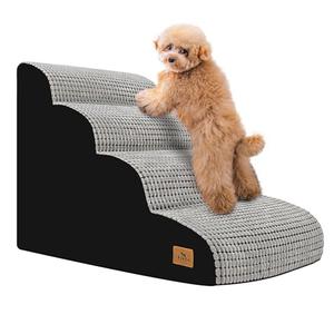 blunique Dog Stairs for Small Dogs, 20.5" H 4 Step Curved Dog Ramp for High Bed and Couch, Foam Dog Ramp with Durable Non-Slip Waterproof Fabric Cover, Pet Stairs for Pets Joints, Light Grey