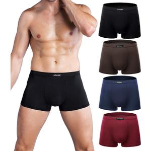 wirarpa Men's Breathable Modal Microfiber Trunks Underwear Covered Band Multipack (Large, 1402-4p-solid Color)