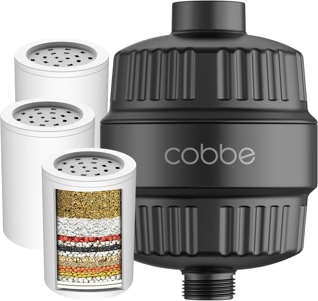 Cobbe High Output Shower Filter for Hard Water - 2 Replaceable Cartridges - Removing Chlorine and Harmful Substance, and Dramatically Improves The Condition of Your Skin, Hair and Nails - Matte Black (3. Black)