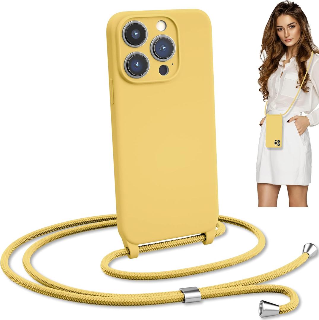 Crossbody Strap Phone Case Only for iPhone 12 Pro, Adjustable Rope, Belt Neck Lanyard,String Detach Lanyard Drop Proof Sturdy Wrist Hand Free Protective Cover 6.1 inch 12 Pro - Yellow