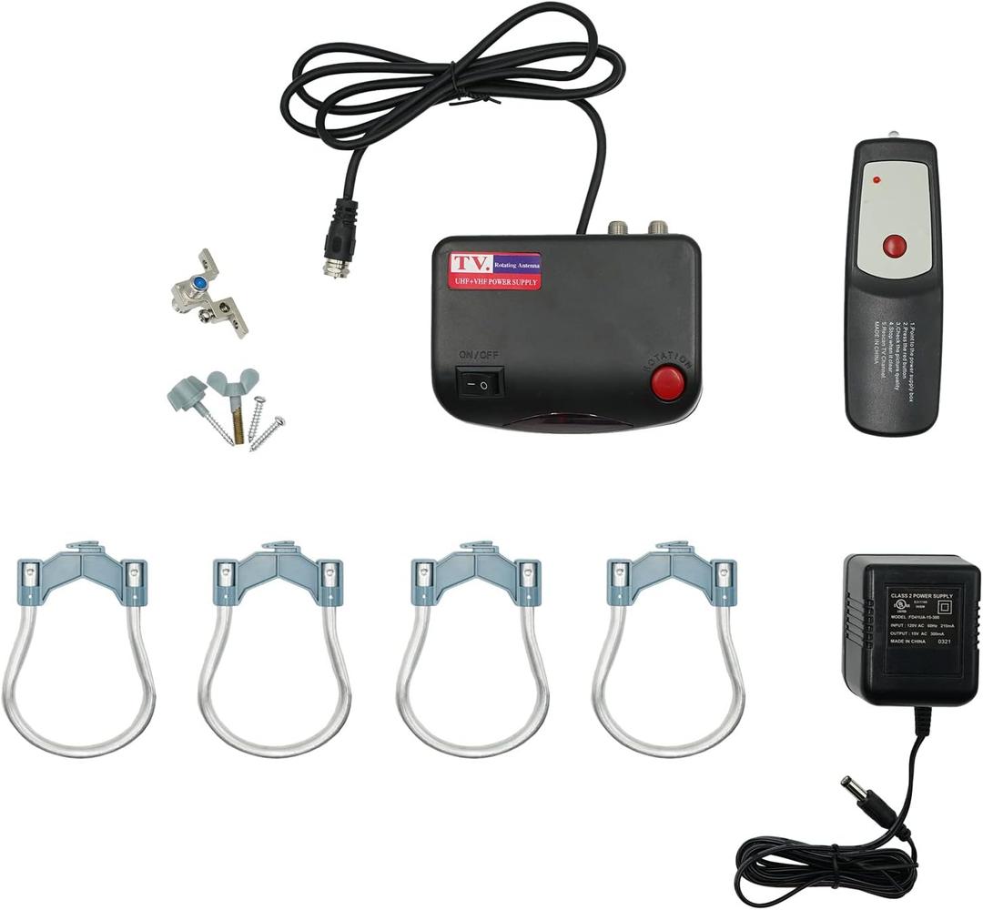 Outdoor TV Antenna Accessories Box (Include HDTV Outdoor Antenna Built-in Amplifier Remote Control Power Supply Coaxial Grounding Block Antenna Parts)
