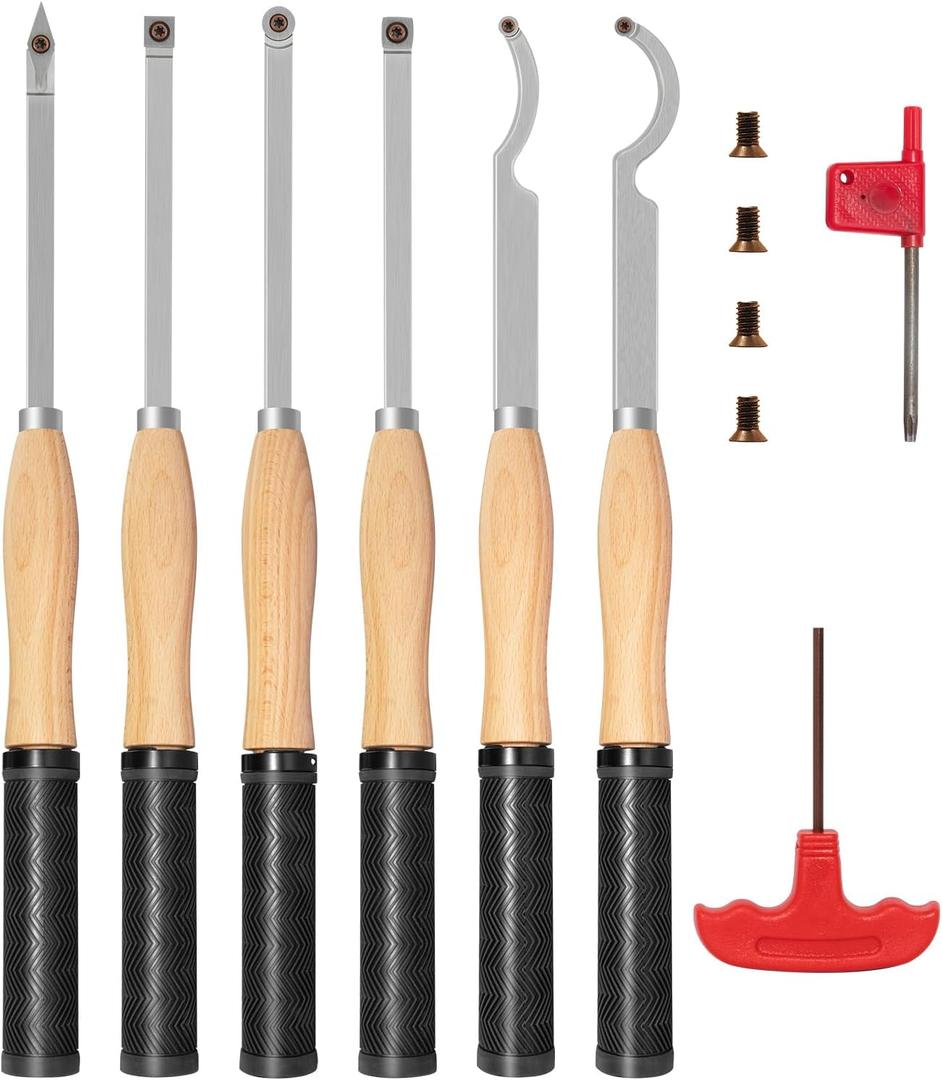 Full Size Carbide Wood Lathe Turning Tools Set with Rubber Grip