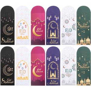 6 Patterns 18 Pcs Eid Mubarak Money Envelopes - 7 x 3.2 inch Islamic Festival Cash Gift Card Holders for Kids, Ramadan Pockets Envelope for Eid Holiday Celebrations, Weddings, and Special Occasions