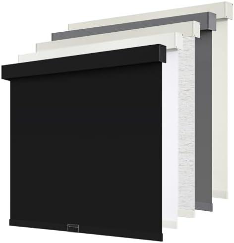 SUNOFF Cordless Blackout Roller Shades Blinds for Windows Free-Stop,Pull Down Room Darkening with Valance,Thermal Insulated Woven Fabric Window Door Blinds for Home,Office,Black 35" W x 72" L