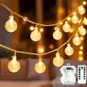 Metaku Globe Fairy Lights Battery Operated 33ft 80LED String Lights with Remote Waterproof Indoor Outdoor Hanging Decorative Christmas Lights for Home Party Patio Garden Wedding (Warm White)