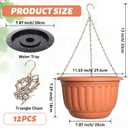 12 Sets Hanging Planters for Indoor and Outdoor Plants Self Watering Hanging Basket Flower Pots Plastic Plant Pots with Drainage Hole and Absorbing Tray(Terracotta,12 Inch), One Piece is Broken