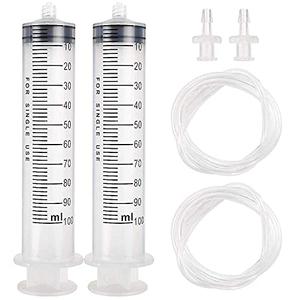 DEPEPE 2pcs 100ml Large Plastic Syringe with 2pcs 47in Handy Plastic Tubing and Luer Connections for Scientific Labs, Measuring, Watering, Refilling, Filtration, Feeding