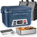 EAST OAK Heated Lunch Box for Men, Electric Lunch Box for Adults, 5.5 Cups Cordless Portable Food Warmer, Rechargeable Self Heating Food Heater with Memory Function, Automatic Keep Warm(Classic Blue)