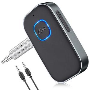 COMSOON Bluetooth Receiver for Car, Noise Cancelling 3.5mm AUX Bluetooth Car Adapter, Wireless Audio Receiver for Home Stereo/Wired Headphones, Hands-Free Call, 16H Battery Life - Dark Gray