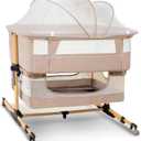 Baby Girl Bassinet, 3 in 1 Bedside Bassinet for Baby, Rocking Bassinet with Mattress and Mosquito Net, 5-Height Adjustable, Breathable Mesh, Easy Assemble Crib for Newborn, Pink, Twin