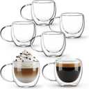 6 Pack 2.7oz Double Walled Glass Coffee Mugs with Handles, Clear Glass Coffee Mugs, Insulated Borosilicate Cups, Insulated Layer Coffees Cups for Cappuccino, Tea, Latte, Milk, Microwave Safe