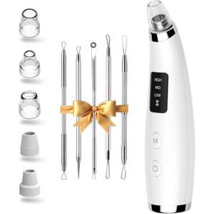 Blackhead Remover Pore Vacuum, Pore Cleaner for Face with 5 Attachments & 3 Suction Levels, USB Rechargeable Facial Blackhead Extractor Tool for Women & Men (Pearl White)