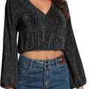 YYA Women's Sparkly Tops for Women Ruffle Sparkly Shiny Turtle Neck Shirts Long Sleeve Slim Fitted Tops S-XXL (XXL)