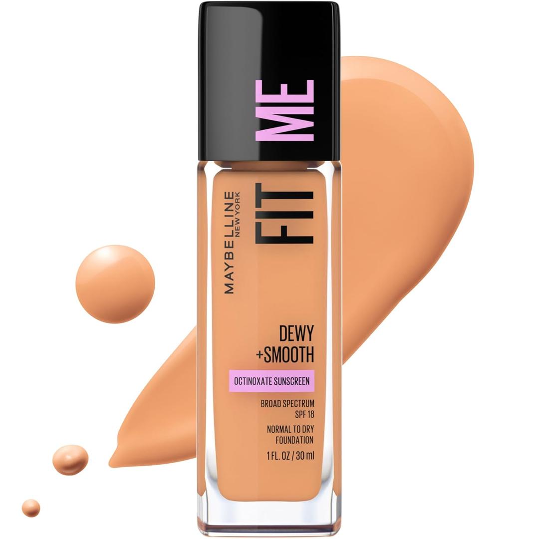 Maybelline Fit Me Dewy + Smooth Liquid Foundation Makeup, Warm Honey, 1 Count (Packaging May Vary)