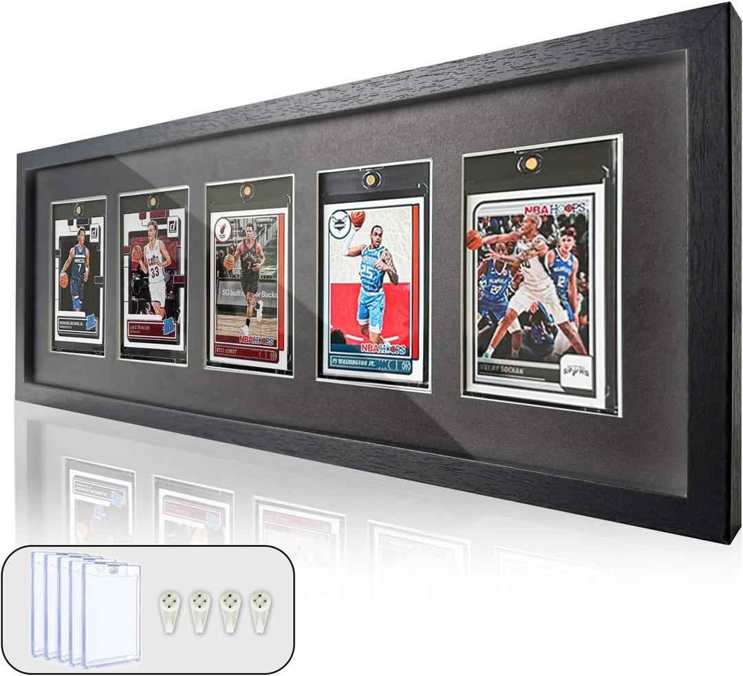 Sports Card Display Frame with Tempered Glass, Wall Mount Trading Card Display Case, Baseball Card Display Box for 5 Standard Cards, Frame for Basketball Football Hockey Cards