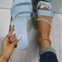 European And American Style Handwoven Striped Rhinestone Flat Sandals For Women, Lightweight, Comfortable, Anti-Slip, Durable Size 40