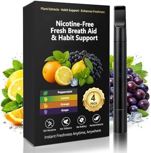 Natural Herbal Air Stick, Smokeless Inhaler, Non-Electric Aromatherapy Air Inhaler for Men Women (Black-4 Pack)