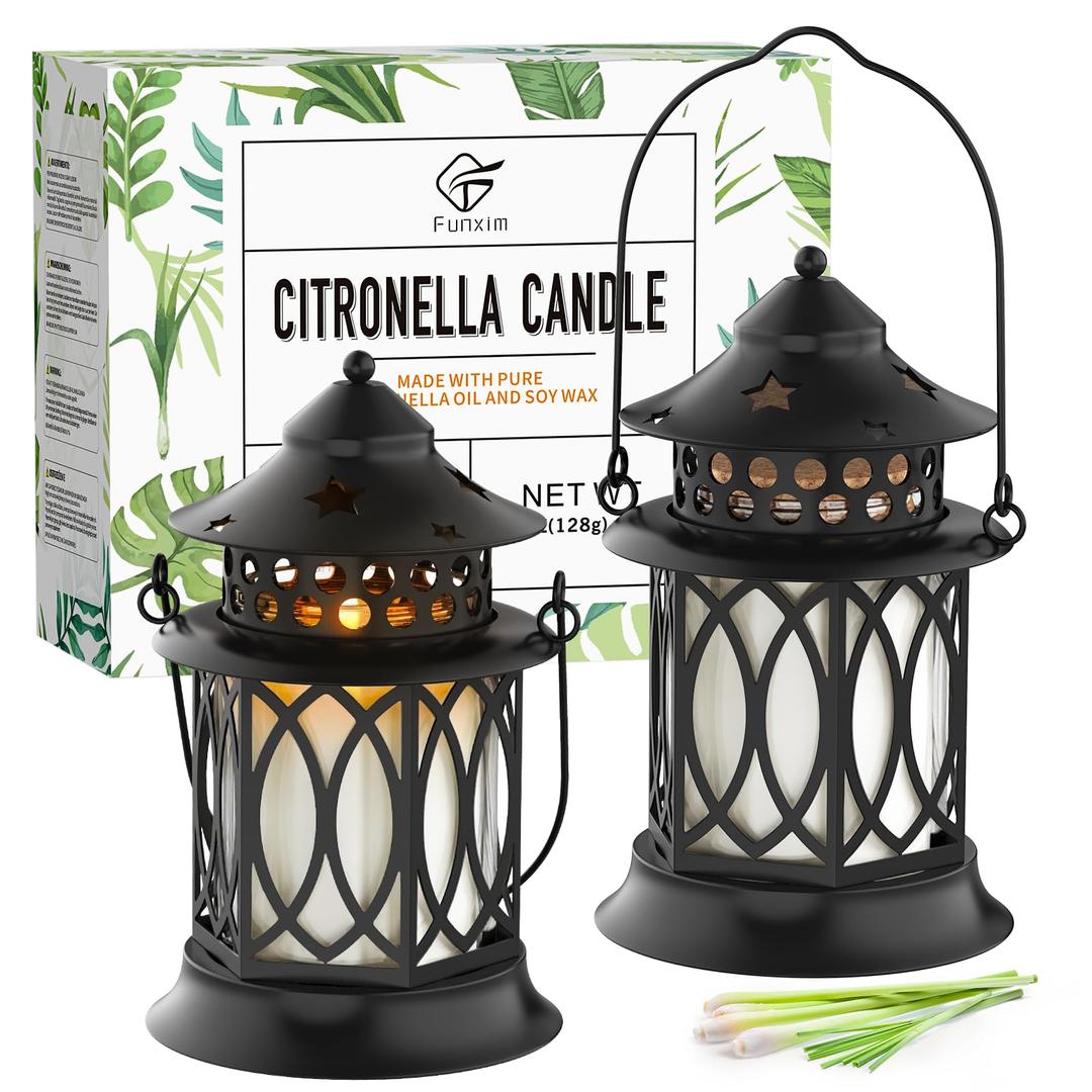 Citronella Candles Outdoor, 2 Pack Citronella Candle Lanterns with Lid, Soy Wax Outdoor Candles for Patio, Garden, Porch, Backyard, Camping & Summer Outdoor Decor
