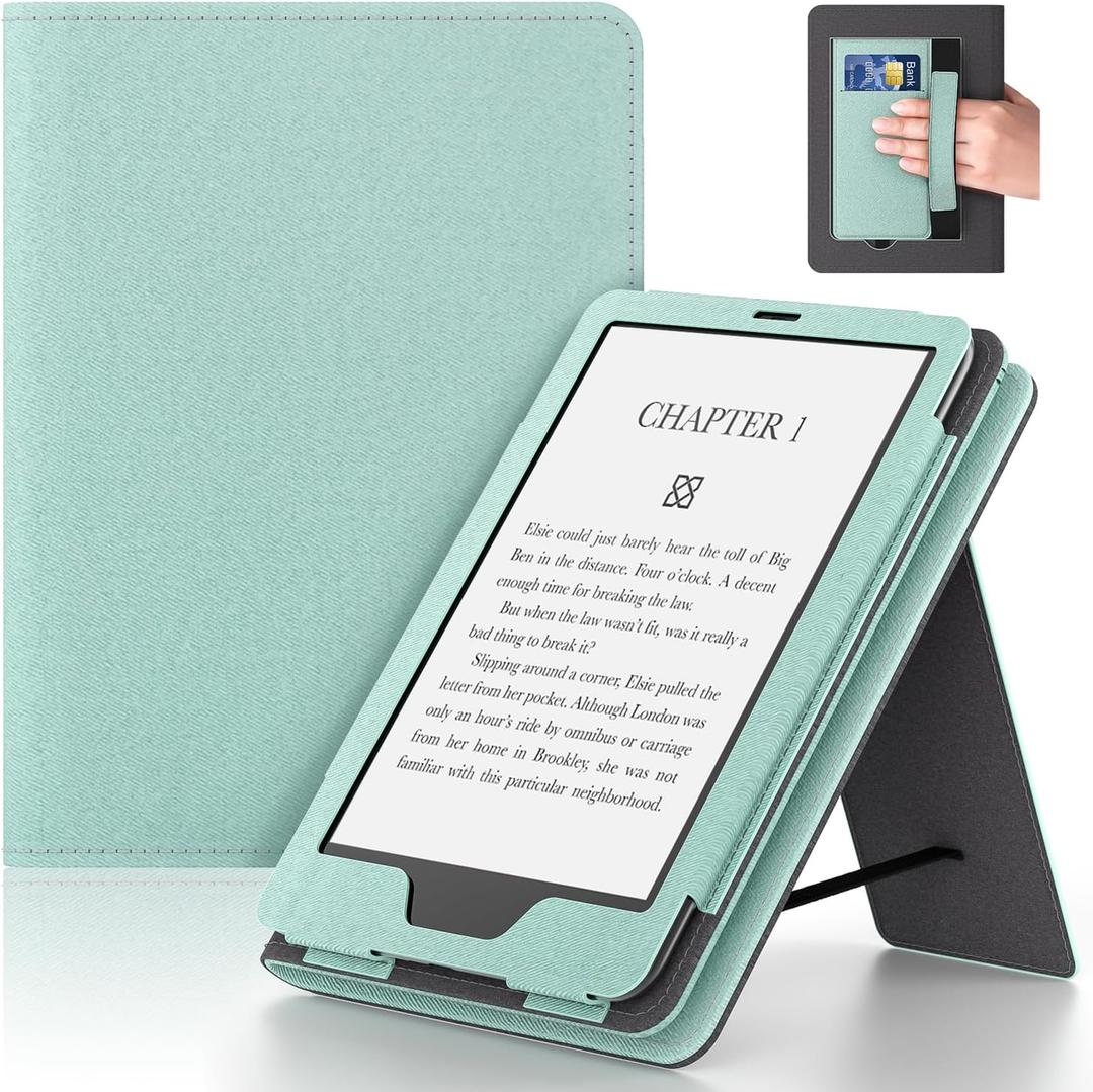 Lainergie 6in Case with Hand Strap and Stand,Incompatible with Old Version, Durable Synthetic Leather Cover with Auto Sleep Wake,Light Green