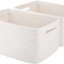 OIAHOMY Storage Basket for Shelves, Closet Cube Storage Bins Baskets for Clothes Blanket Towels, Baby Nursery, Toy Baskets Box, Woven Rope Basket, 15.75 * 11.81 * 7.09 IN, 2 Packs White