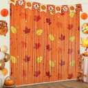 Thanksgiving Decorations Backdrop, 2 Pack Orange Maple Leaves Pattern 3.3 x 6.6 Ft Foil Fringe Curtains Streamers for Thanksgiving Friendsgiving Fall Autumn Harvest Photo Booth Props Home Party Decor