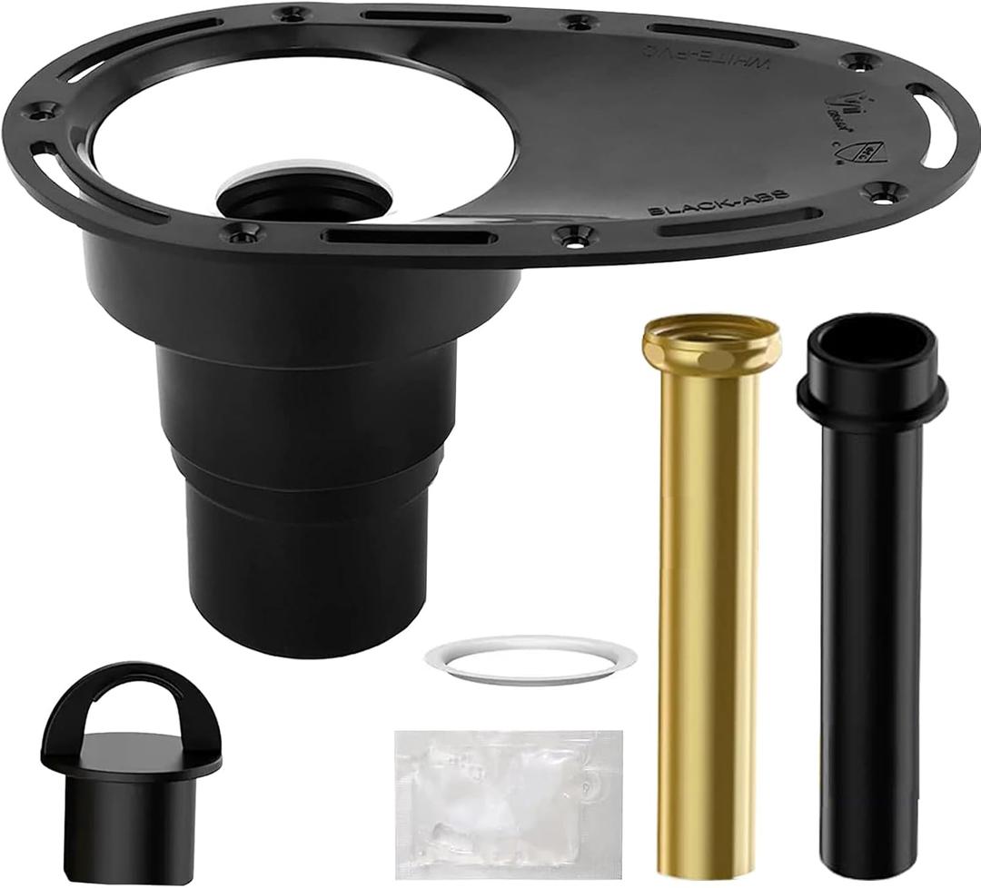Upgrade Freestanding Tub Drain Rough-in Kit with CUPC Certification, Includes Brass and ABS Pipe, Clean Tub Drain No Leaks. (Patent No US11168467B2) (Matte Black A)