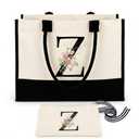 Personalized Gifts for Women - Initial Canvas Tote Bag & Makeup Bag, Custom Bags for Beach, Christmas, Wedding, Birthday, Holiday, Monogram Birthday Gifts for Women, Mom, Wife, Teacher, Friend - Z