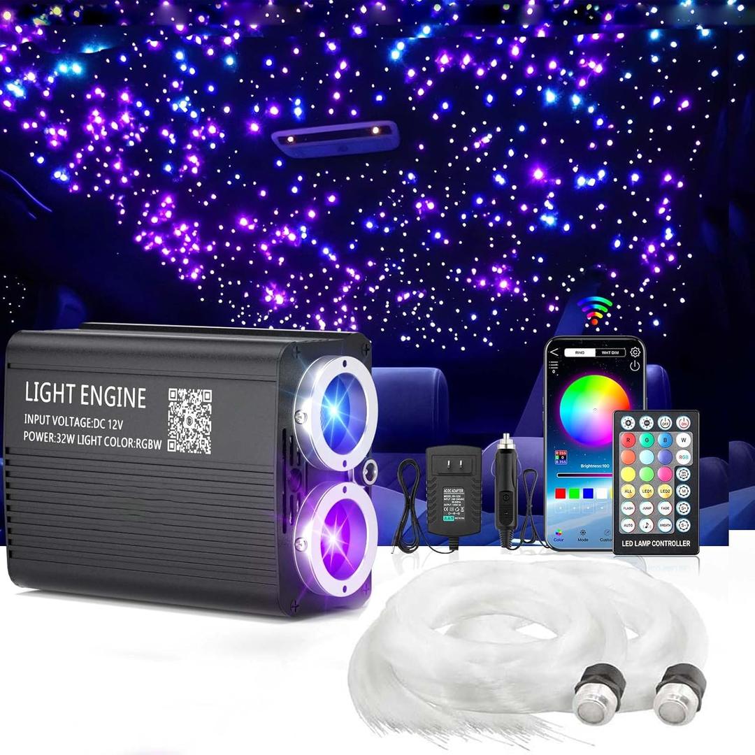 32W Twinkle Starlight Headliner Light,1100pcs 13.1ft Dual Port Dual Color LED Star Ceiling Fiber Optic Light Kit APP/Remote Control for Car/Home/Party
