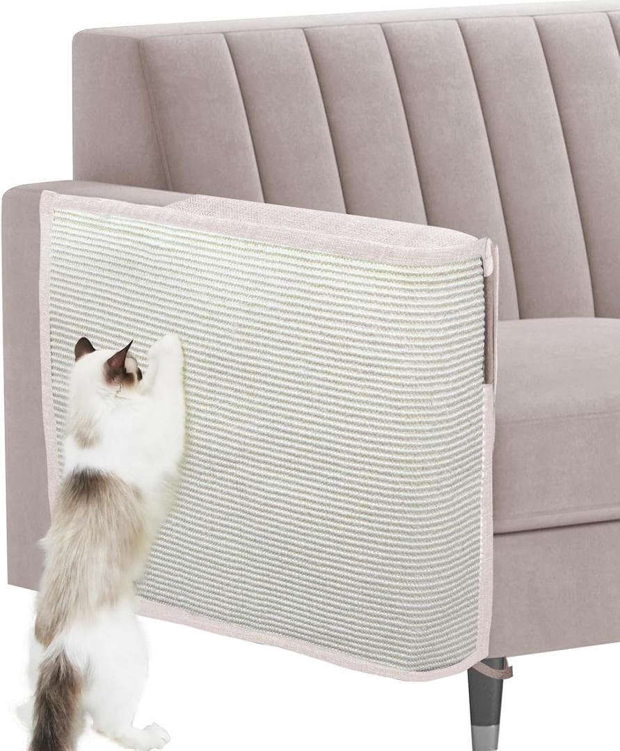 Cat Scratch Sofa Protector,27.6L*19.6W Cat Scratch Furniture Protector Pad Couch Arm Shield with Natural Sisal for Protecting Couch Sofa Chair Furniture Beige/Right Handed