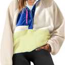 Yanekop Womens Fuzzy Fleece Pullover Sherpa Sweatshirt Long Sleeve Button Down Sweater Winter Fleece Jacket with Pockets (Large, Beige Khaki Blue)