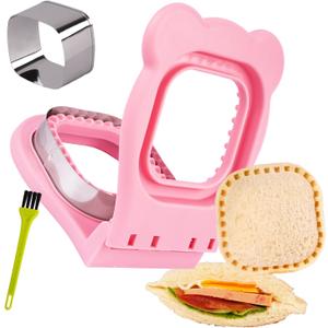 Uncrustables Sandwich Maker Sealer Cutter, Crustless Sandwich Cutter, PB&J Uncrustable Maker - Color Pink, Square Shape (Large-Square:3.75*3.75 cutter)