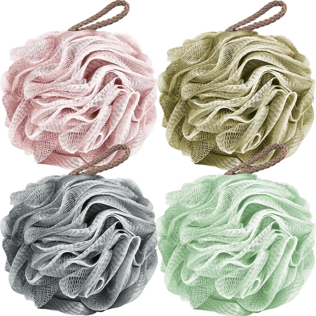 Fu Store Loofah Sponge Shower Loofahs 50g Bath Sponges Mesh Balls 4 Colors for Body Scrubber Exfoliator Wash Back Scrubbers Bathroom Men Women - 4 Pack Cleaning Bathing Accessories