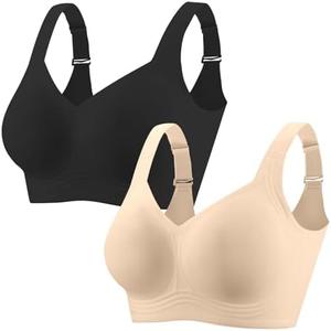 PoseFree Womens Seamless Wireless Supportive Bra Push Up Comfort Soft No Underwire Full Coverage T-Shirt Bra Size XL