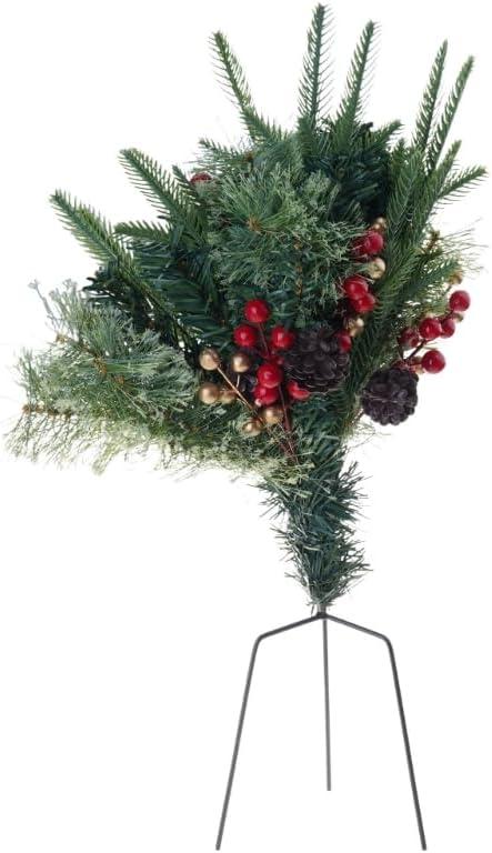 20-Inch Pre-Lit Artificial Christmas Tree, Berry & Pinecone Decor - Battery Operated Urn Filler for Porch, Yard, Tabletop Outdoor Holiday Decoration