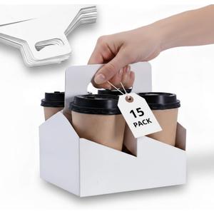 4-Cup Drink Carrier with Handle - 15 Pack Cup Holders for Food Service (12-32oz)