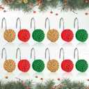 12 Pcs Christmas Shower Curtain Hooks Red and Green Decorative Rings Christmas Ball Boho Knots Shower Curtain Hooks Candy Stainless Steel Ring Winter Bathroom Decoration for Bathroom