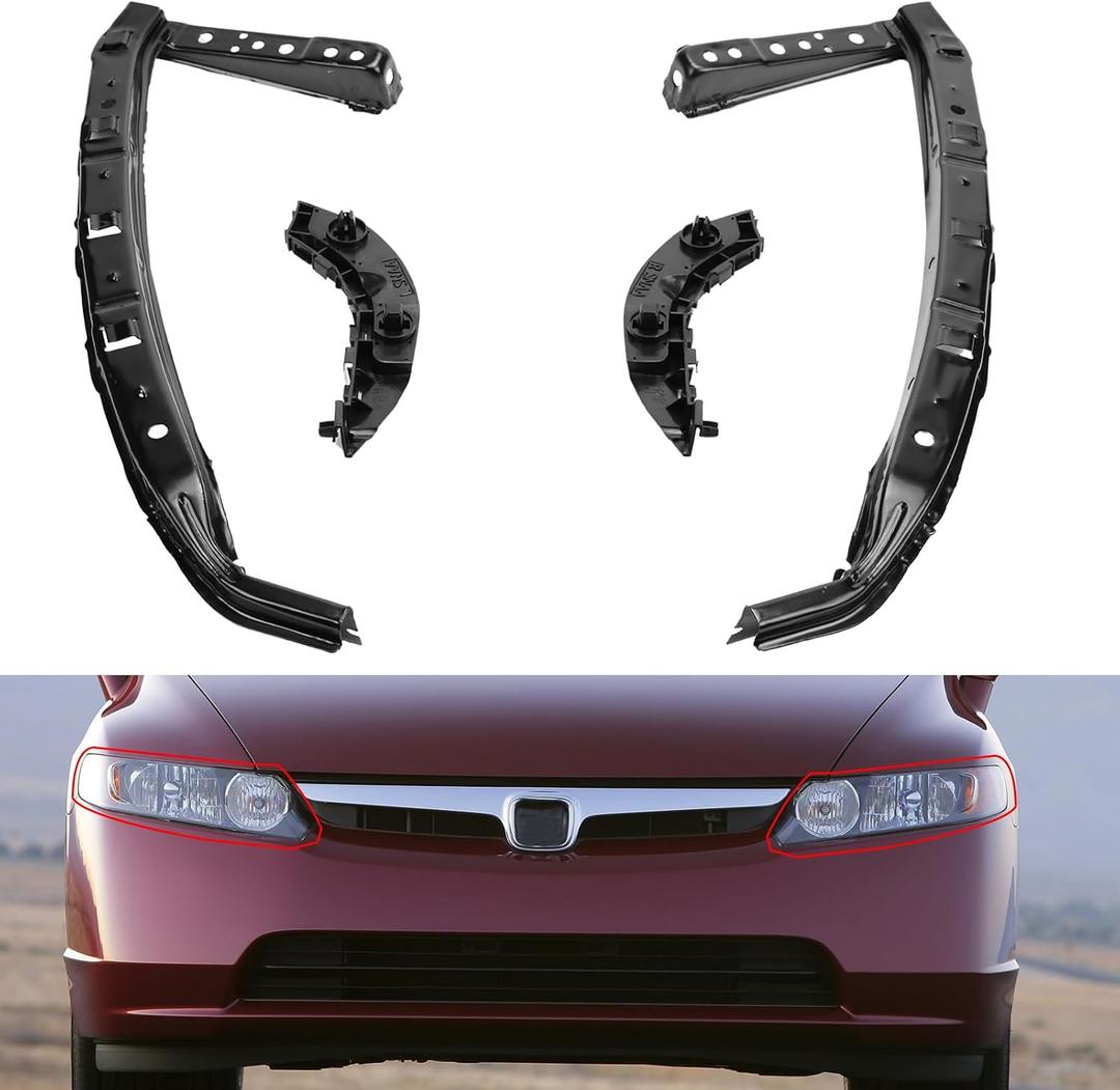 Front Headlight and Bumper Bracket Mount Support Retainer Kit Fit for 2006-2011 Civic Sedan,Left and Right Side 71190-SNA-A00 71140-SNA-A00 HO1066106 HO1067108 (4pc)