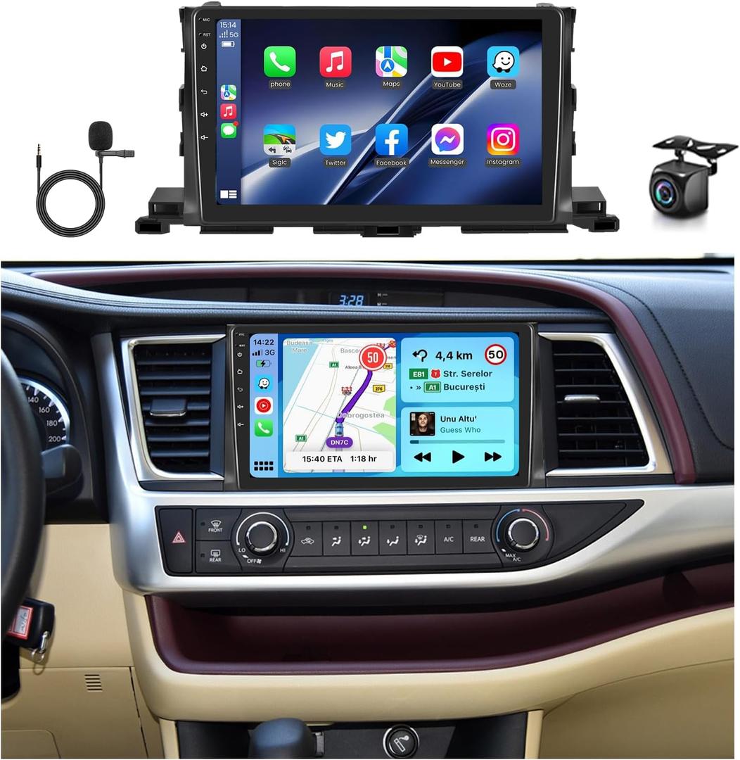 16EQ 2G 64G Radio for Toyota Highlander 2014 2015 2016 2017 2018 2019 Car Stereo with Wireless Carplay Android Auto,10.1'' 1080P HD IPS Touch Screen,RDS/FM,Bluetooth GPS WiFi SWC AHD Backup Camera