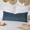 Kevin Textile 14x36 Inch Long Lumbar 1 Pack Boho Decorative Throw Pillow Cover Soft Striped Corduroy Rectangle Cushion Case Farmhouse Solid Color Accent for Living Room Couch Sofa Bed, Blue