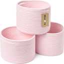 Small Basket for Organizing | Cube Shelf Closet Storage Baskets | 9.79.77.1 | Woven Rope Gift Basket | Nursery | Round 3 Packs Light Pink