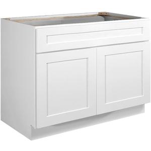 Brookings Shaker Unassembled Sink Base Kitchen Cabinet SB42, 42 W x 24 D x 34.5 H, Painted White, Solid Wood, Design House, 561506