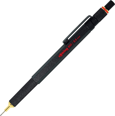 Rotring 800 Retractable Metal Mechanical Pencil, 0.5mm, Black Barrel, Perfect for Drafting, Engineering, Architecture Professionals