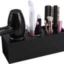 Hair Dryer Countertop Holder, Hair Tool Organizer Wall Mount, Blow Dryer Holder Organizer, Bathroom Countertop Blow Dryer Holder and Curling Iron Holder (Cedar Wood, Black)