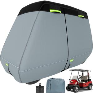 5-ply 900D+600D Waterproof Golf Cart Cover Universal Fit for Yamaha,Honda,Club Car,EZGO,Most Brand Golf Cart with 2 Zipper Doors,Storage Bag&Toss Bag (Gray+Dark Gray, Fit for 2+2/4 Passenger Cart)