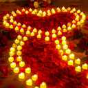 Coume 6000 Pcs Artificial Rose Petals with 120 Pcs Heart LED Tea Lights Candles Kit Rose Petals Candles Set for Romantic Night Anniversary Proposal Wedding Date Table Hotel Decor(Warm White Light)