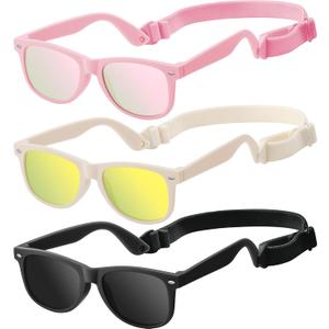 Baby Infant & Toddler Sunglasses with Strap, UV400 Protection for Boys & Girls 0-24 Months, 3 Pack