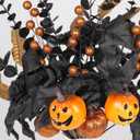 SY Super Bang Halloween Decorations, 10PCS Artificial Black Flowers Maple Leaf Orange Pumpkin Berry Floral Stems Vase Arrangement Branches Decor, for Home Indoor Party Holiday Living Room