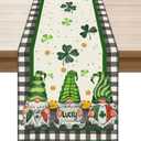 XCHI Plaid Gnomes Shamrocks Clovers Golds St. Patrick's Day Table Runner Table Decoration for Party Home Kitchen Dining Holiday Decor 13x60 Inch